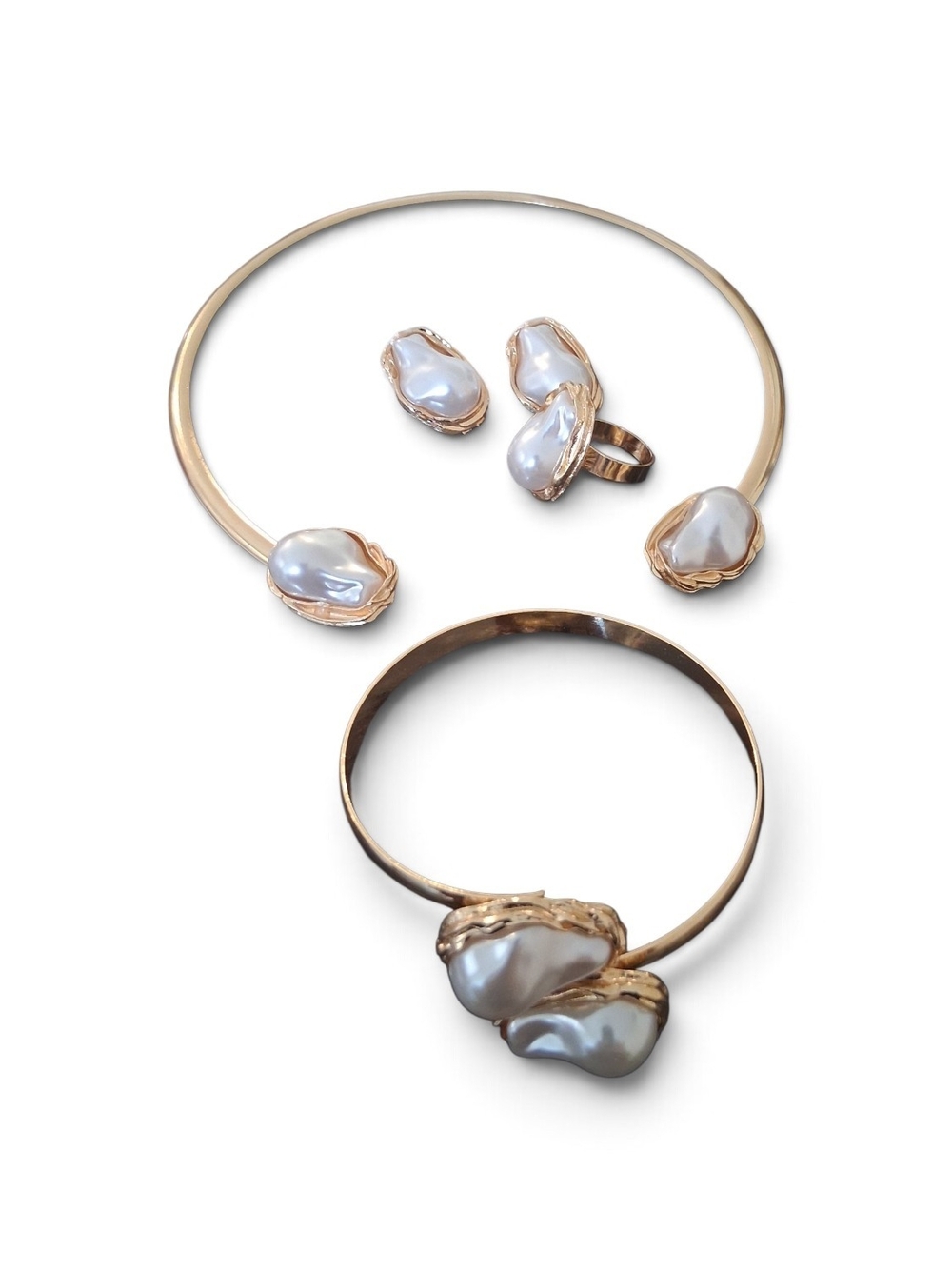 Gold-Tone Baroque Pearl Necklace — Elegant White Pearl Accent